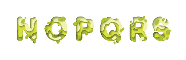 capital letters N, O, P, Q, R, S, font design in paper cut style. vector illustration