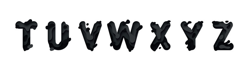 capital letter T, U, V, W, X, Y, Z, font design in paper cut style. vector illustration