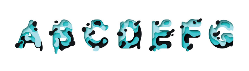 capital letter A, B, C, D, E, F, G, font design in paper cut style. vector illustration