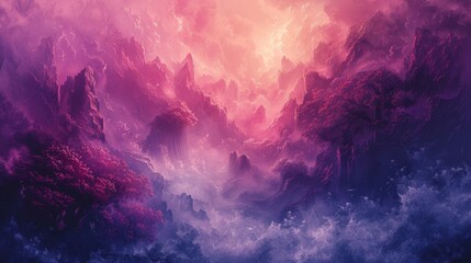 A dreamy and surreal fantasy landscape painting that captures the viewer's imagination, perfect for a whimsical background. - obrazy, fototapety, plakaty