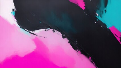 Black, Pink, teal, oil painting background. Abstract art background. Modern multicolored art painting texture