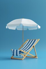 Adorable 3D beach chair and umbrella scene on an isolated background