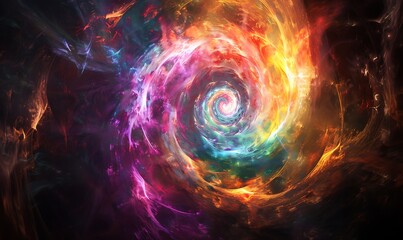 Abstract digital backdrop featuring multicolored vortex energy, cosmic spiral waves, and a dimensional portal - obrazy, fototapety, plakaty