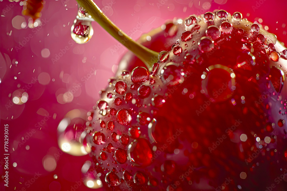 Sticker red cherries in water drops