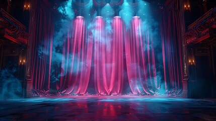 curtains with spotlights on stage. Theater or cinema background design