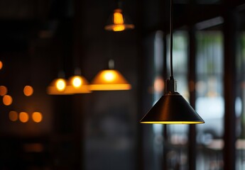 A few long lamps at different angles emit light in a dark environment 