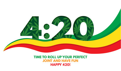 420 Weed Day International Holiday greeting card, banner, poster. Vector illustration with numbers 420 made from marijuana cannabis leaves isolated on white background - obrazy, fototapety, plakaty