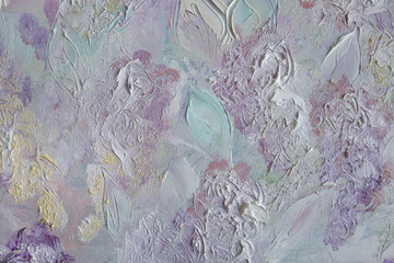 White lilac background. Gentle pastel color painting. Hand painted brush strokes texture.