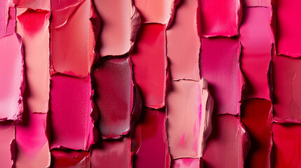 Vibrant lipstick swatches, in varying shades of pink and red