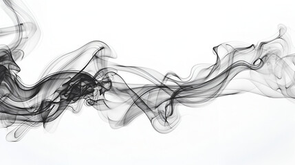 A swirl of black smoke on a white background, Abstract silky smoke aura on white  backdrop,Dark smoke with beautiful shape in front of white background
