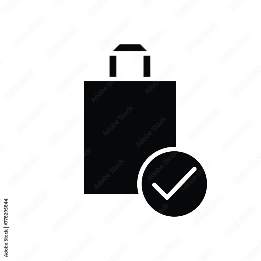 Poster shoping bag checkmark solid black icon thin lines vector design good for website and mobile app