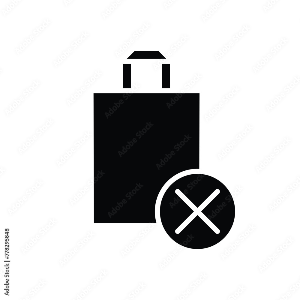 Poster shoping bag cross solid black icon thin lines vector design good for website and mobile app