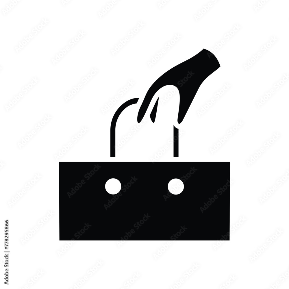 Poster hand holding shoping bag solid black icon thin lines vector design good for website and mobile app