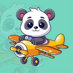 Cute panda driving an orange airplane