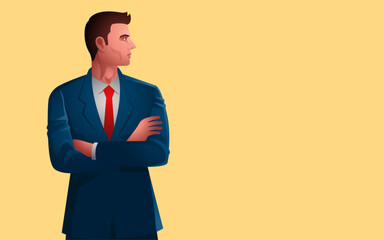 Businessman wearing suit with arms crossed, vector illustration