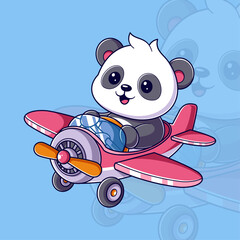 Cute panda driving a red airplane