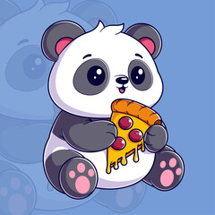 Cute panda eating a slice of pizza