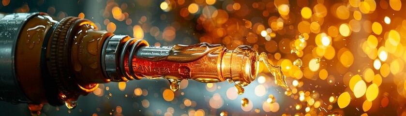 Gasoline pump nozzle, closeup, droplets in focus, fuel transfer moment, detailed capture - obrazy, fototapety, plakaty