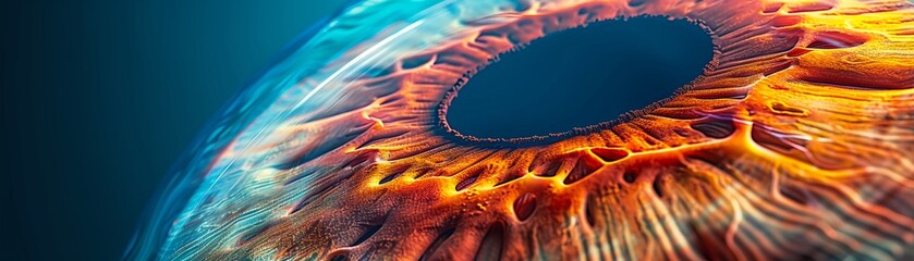 Human eye crosssection, detailed layers, illuminated from behind, closeup, scientific illustration - obrazy, fototapety, plakaty