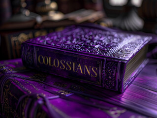 "COLOSSIANS" in a supreme violet symbolizing the books emphasis on the supremacy of Christ