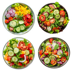 set salad vegetables with  radish, onion, daicon, cucumber, pepper, tomato isolated on trasparent background