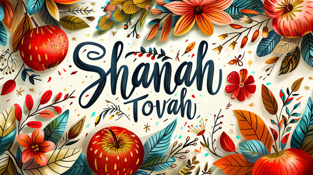 "Shanah Tovah" for Rosh Hashanah in a rich apple red styled with warm