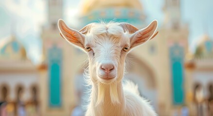 Fototapeta premium Goat with Eid Background generated with Ai Tools