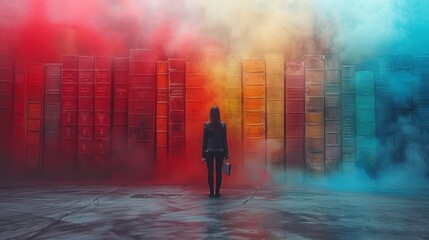 Woman in Colorful Fog