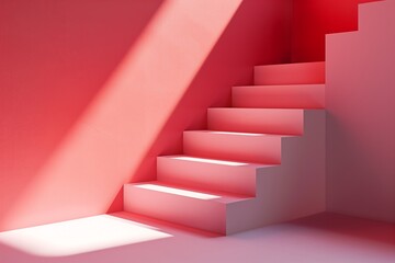 Soft pink staircase with geometric shadows
