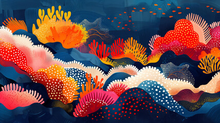 Paysage marin à l'aquarelle, fonds marins colorés avec algues, corail, faune et flore de l'océan, illustration de la mer sous l'eau 