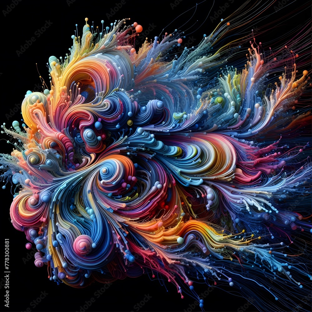 Poster abstract colorful background. computer generated 3d photo rendering. black background generated by a