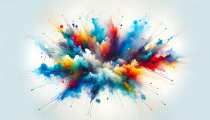 Bright colorful watercolor splash splatter stain brush strokes on white background.