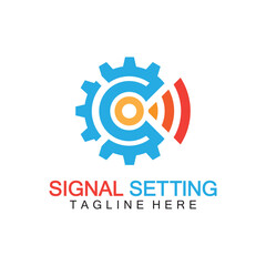 signal setting logo with gear and signal composition, logo for setting Connection, Signal, Internet, Telephone, Radio, Computer, Wifi, Communication, Antenna.