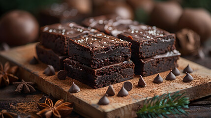 Brownies on a Decorated Table with Rich Chocolate Flavor