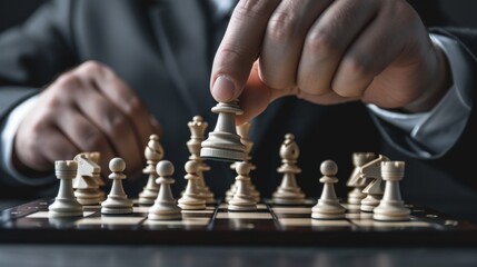 chess battle, victory, success, leader, teamwork, business strategy . business man wear business suit move prepare move king chess pieces, plan strategy lead successful business competition leader - obrazy, fototapety, plakaty