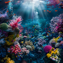 Underwater coral reef. Colorful coral reef of the underwater world.