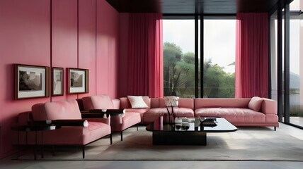 "Get ready to be amazed by the stunning contrast of modern minimalism and bold pink hues in this interior design, where simplicity meets vibrancy in the most visually appealing way."