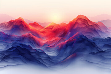 Abstract wavy background of red and blue waves, 3d dynamic effect,Vector illustration, generative ai - obrazy, fototapety, plakaty