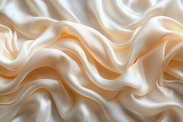 Closeup of white and beige colored satin fabric texture background with smooth wave curves, generative ai - obrazy, fototapety, plakaty
