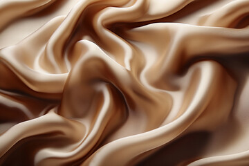 Close up of brown satin fabric texture background with smooth folds, coffee colored  waves, generative ai - obrazy, fototapety, plakaty