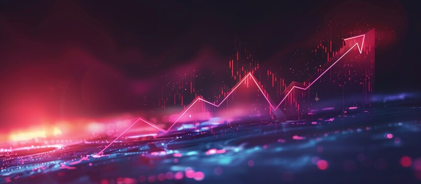 Virtual digital arrow up, financial growth, interest rate increase, inflation, high modern banner