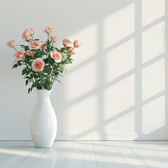 Rose in a vase placed on a minimalist room