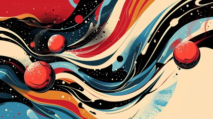 Colorful Wave Abstraction: Artistic Seamless Design with Splashes and Flowing Lines