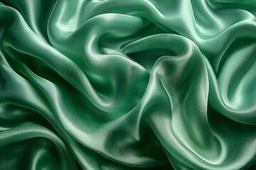 Obraz premium Smooth elegant green silk or satin texture as background, decorative shiny liquid drapery texture, generative ai