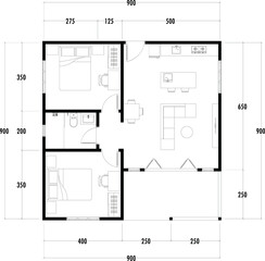 Architecture plan with furniture. home floor plan, isolated on white background, stock illustration.