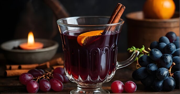 Hot mulled wine with grapes,