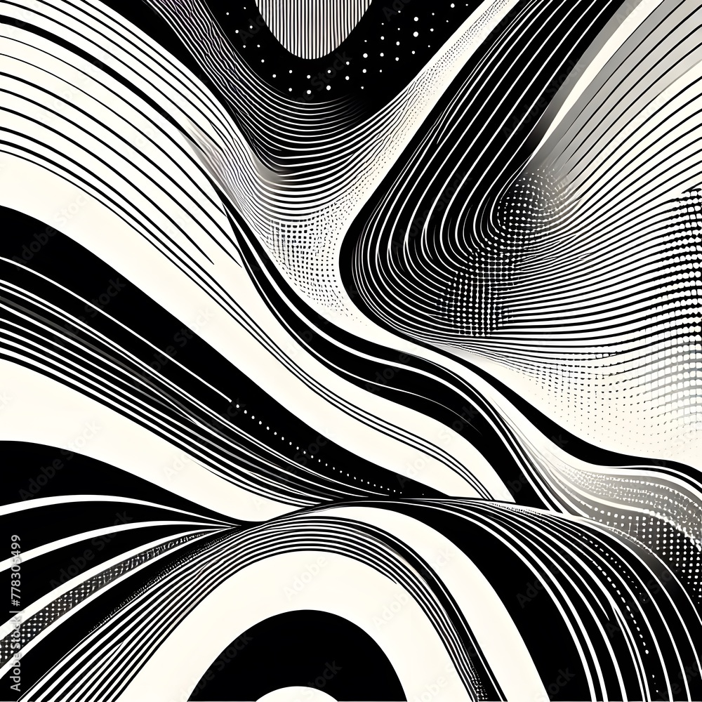Poster abstract background with lines and moon. black and white vector illustration generated by ai