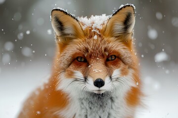 A close up of a red fox in the snow - obrazy, fototapety, plakaty