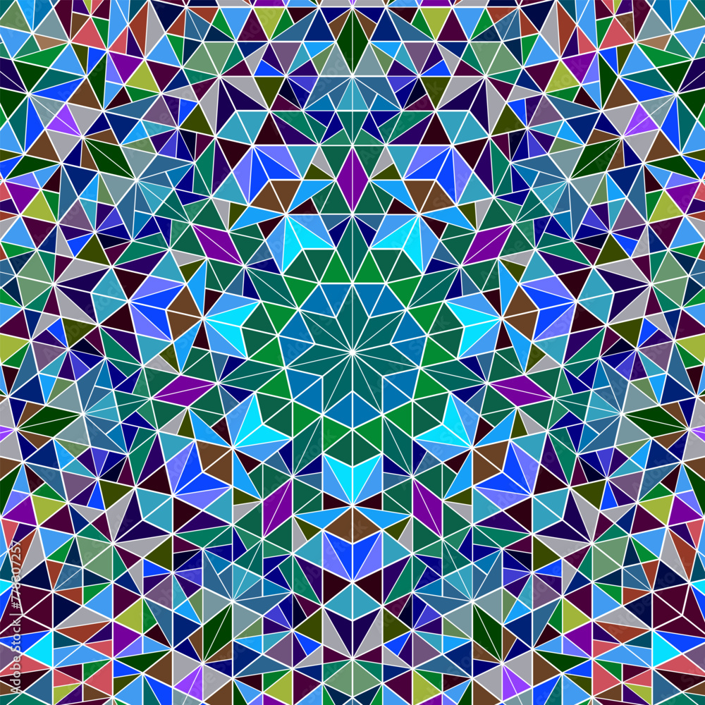 Poster geometrical radial tiled pattern background - hypnotic colorful abstract psychedelic vector design f