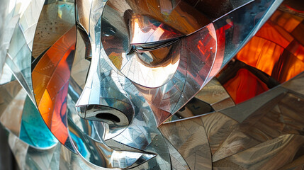 Close-up of abstract metal human face sculpture
 - obrazy, fototapety, plakaty